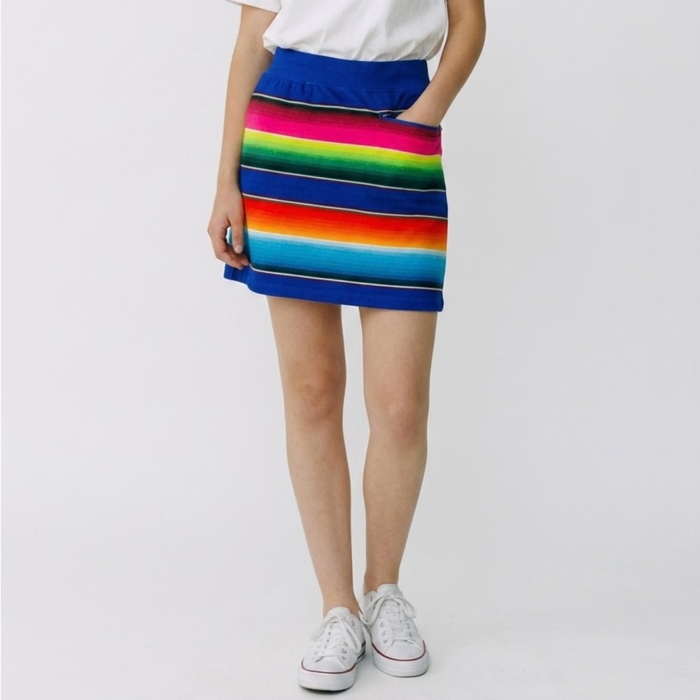 RLX Ralph Lauren Golf Skort Women’s M Blue Rainbow Stripe Athletic Skirt Skort